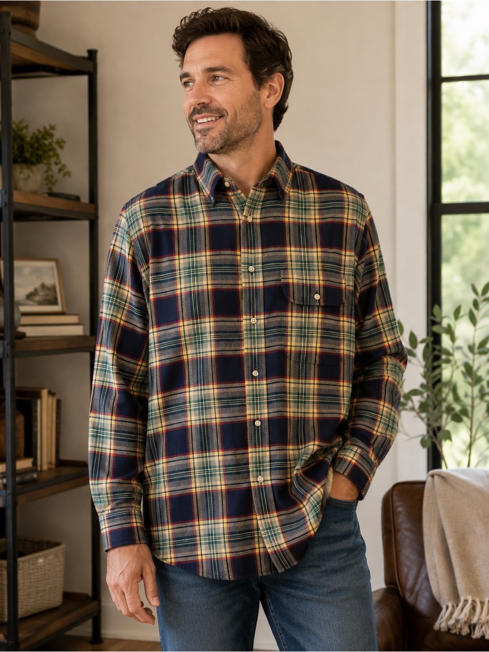Viyella by Gant Men’s Large Plaid Wool Cotton Flannel Shirt Button Down